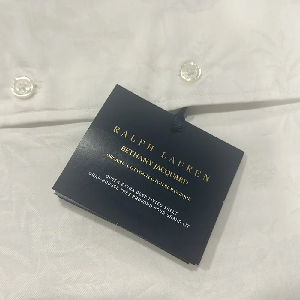 Ralph Lauren Bethany Jacquard queen Xtra Deep Fitted Sheet Organic NEW